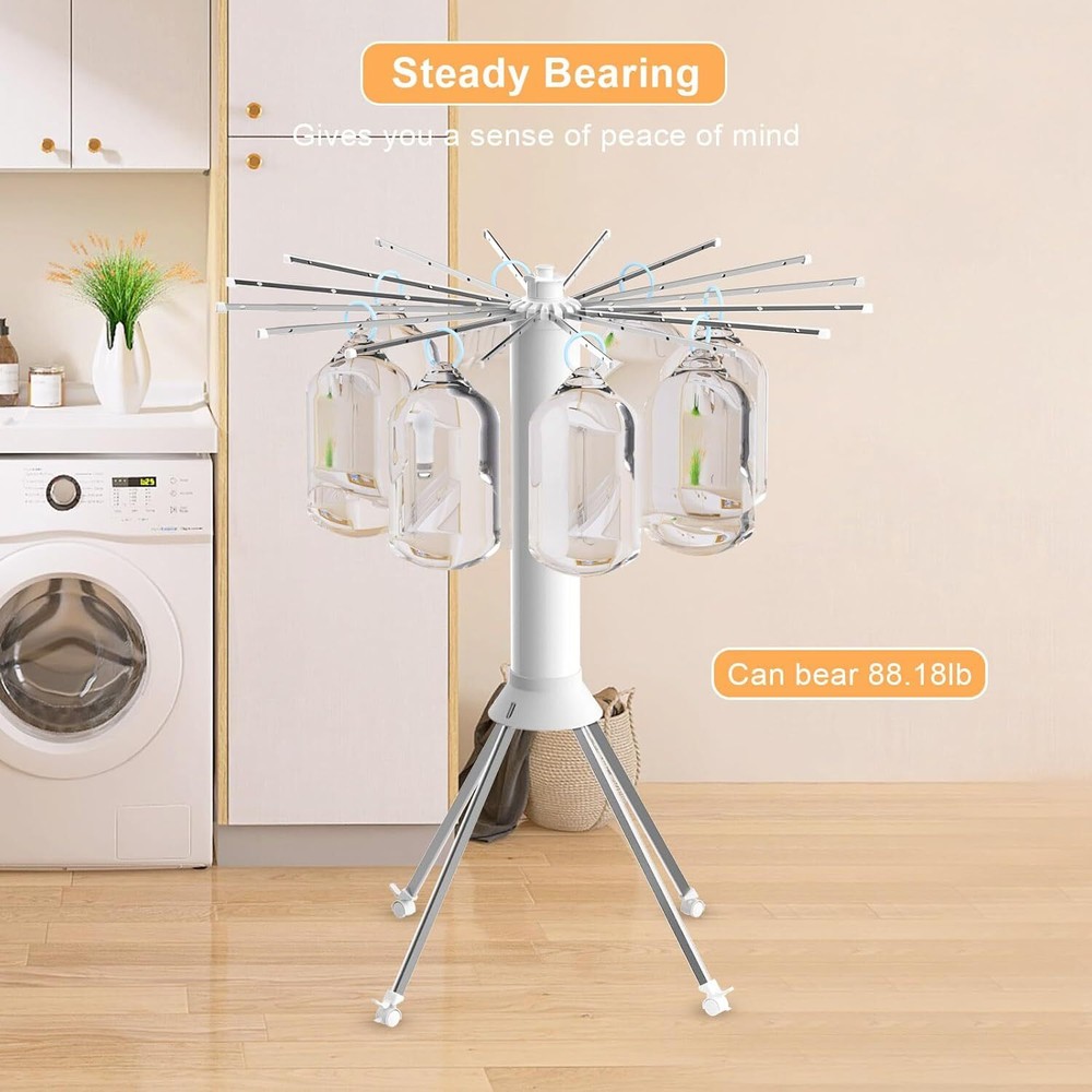 Foldable Octopus Clothes Drying Rack Laundry w/4 Pulleys Portable 16pcs Racks