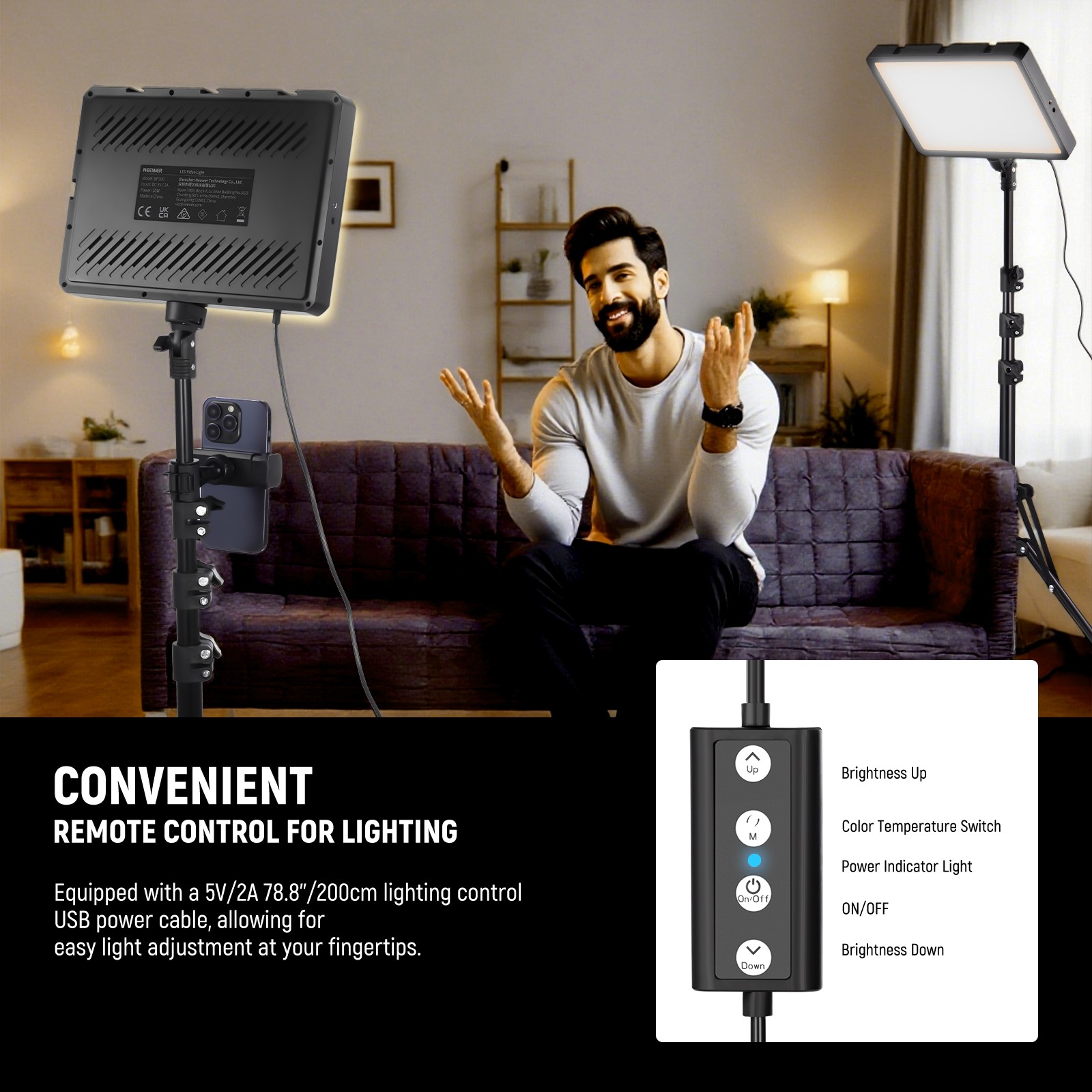 NEEWER BP300D 2-Pack LED Video Light Kit w/Stands, Bi-Color 2700K-6500K