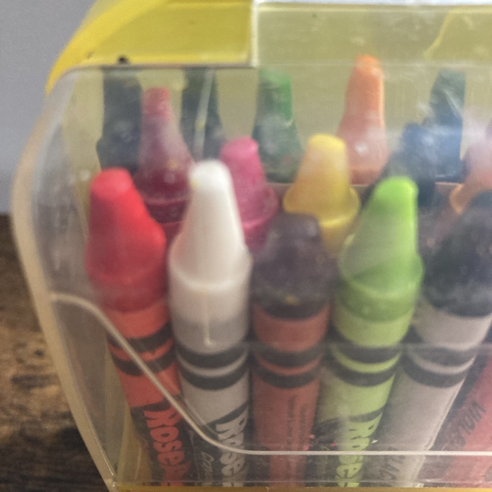 Vintage Roseart Crayons 2003 Plastic Container Read