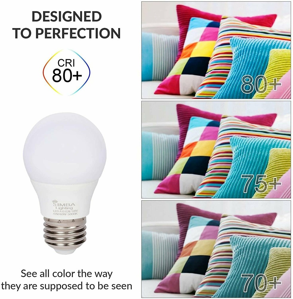 [6 Pack] LED A15 Refrigerator 4W 120V 40W Equivalent Bulbs E26 5000K Daylight