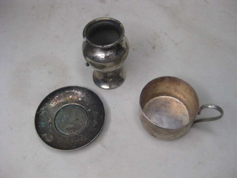 3 * as-is small silver-plated items *damaged mini vase dish handled 90 Brazil