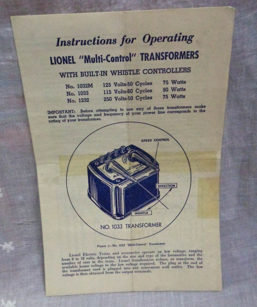 Instructions for Operating LIONEL Multi-Control Transformers w/ Built-in Whistle