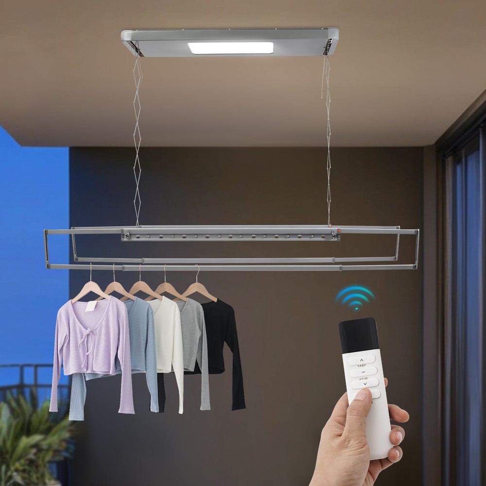 Ceiling-Mounted Electric Retractable Drying Rack with LED Light & 8 Rods
