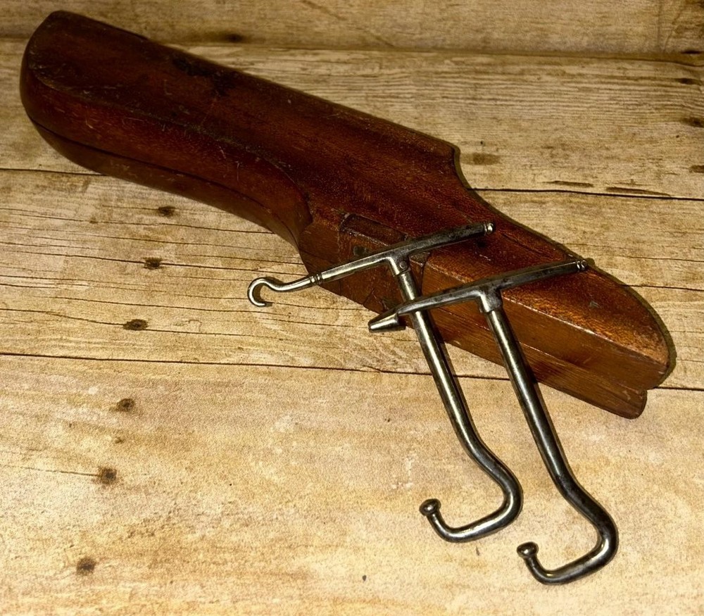 WW1 Military Oak Folding Boot Jack & Boot Pulls - Hole Punch & Button Hook