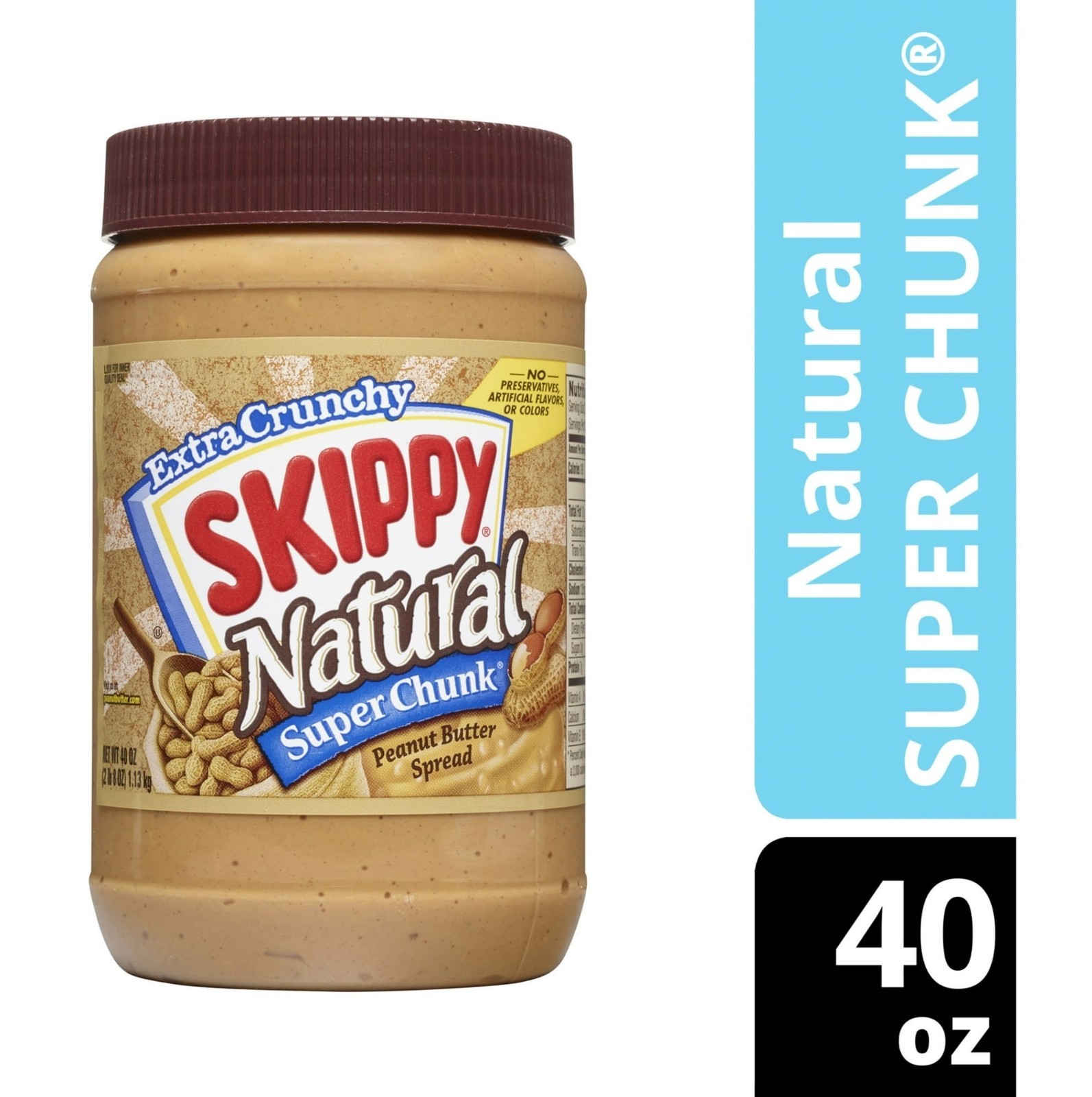 Skippy Natural Crunchy Peanut Butter Super Chunk 40oz Made 90% Peanuts