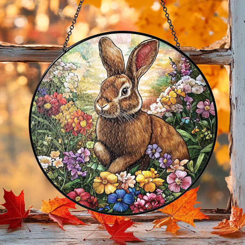 Easter Bunny Suncatcher Glass Window Decor Spring