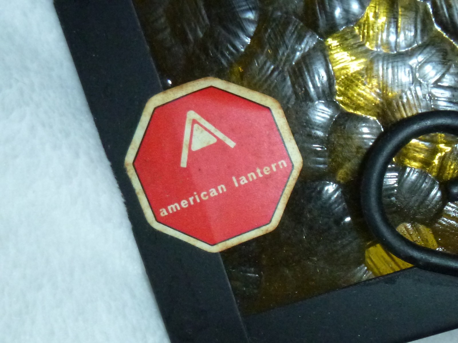 PAIR NOS Vtg 1969 Amber Glass & Black Metal Trianglular Indoor /Outdoor Sconces