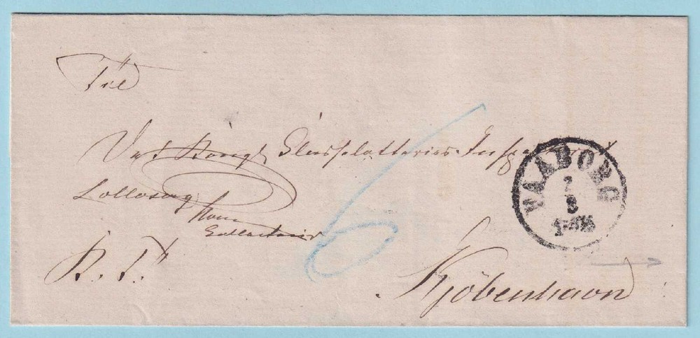 DENMARK - STAMPLESS COVER MAILED FROM FAABORG TO KØBENHAVEN - D006