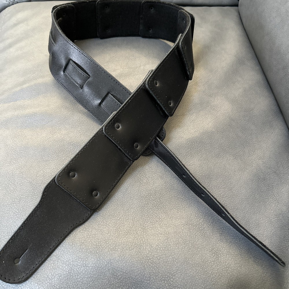 Leather Guitar Strap - Black -  3’ Wide