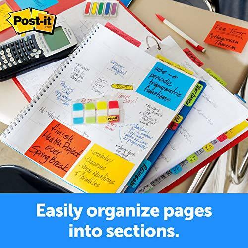 Post-it Tabs.625 in. Solid, Aqua, Lime, Yellow, Red, Durable, Writable,