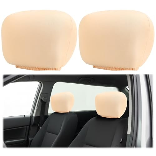 Car Headrest Cover, 2 Pcs Universal Fully Surrounded Headrest Covers for Beige