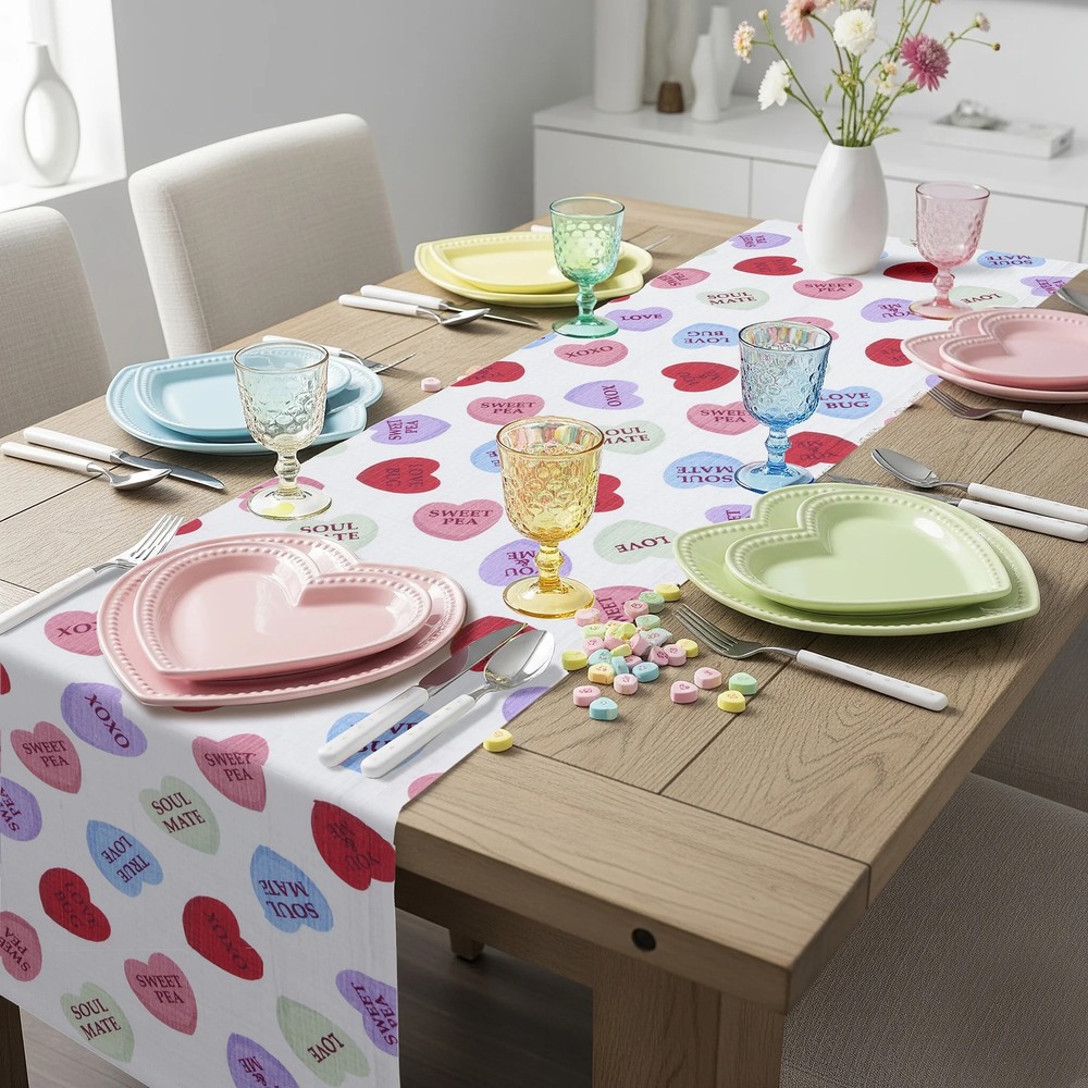 Conversation Hearts Table Runner Cotton