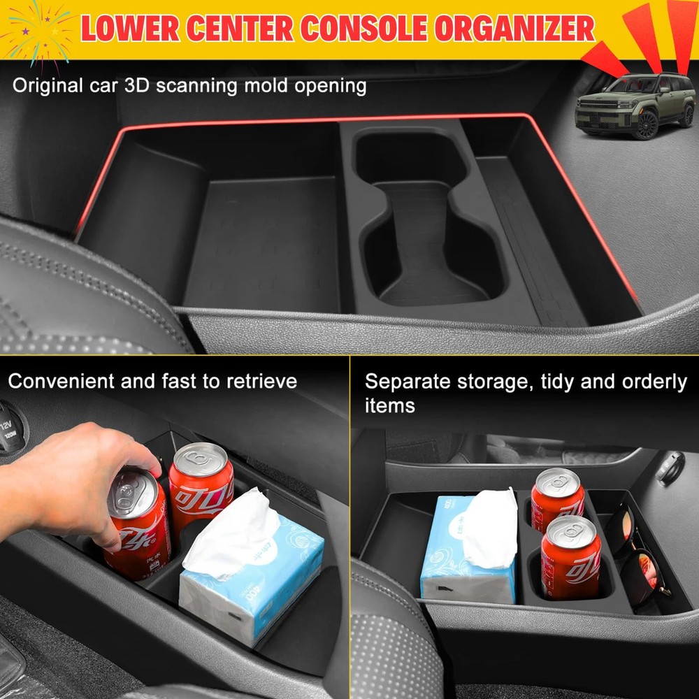 Lower Center Console Organizer Tray & Cup Holder Insert Black