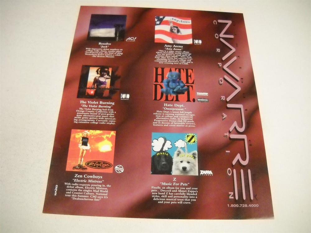 AMY ARENA Violet Burning ZEN COWBOYS Hate Dept. Z Resolve 1996 Promo Display Ad