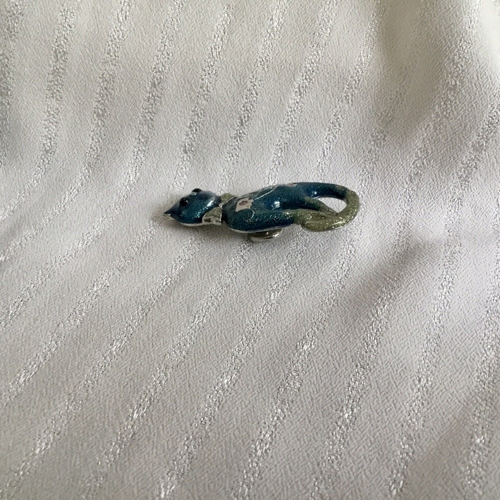 Cat Fridge Magnet - Blue Enamel 1”x2"