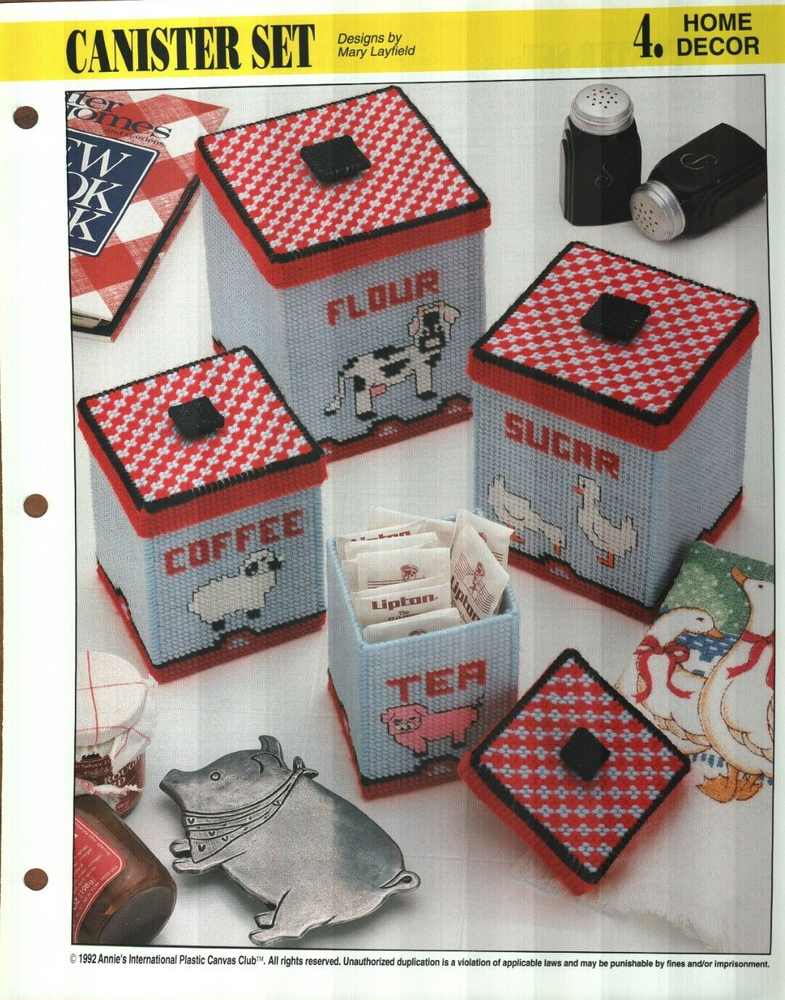 NEW CANISTER SET 4 SIZES KITCHEN ANNIE'S PLASTIC CANVAS PATTERN INSTRUCTIONS
