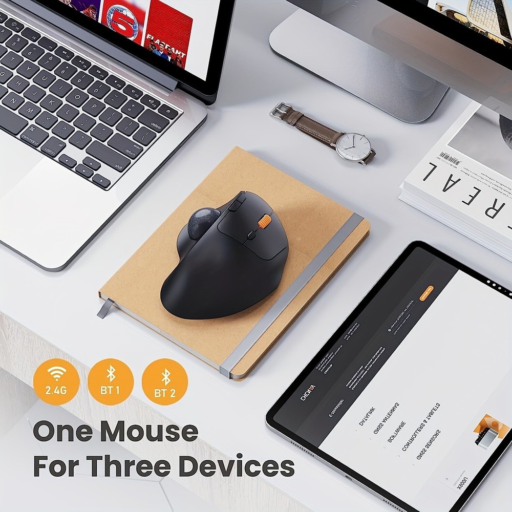 Ergonomic Wireless Trackball Mouse – Rechargeable Thumb-Control for PC & iPad