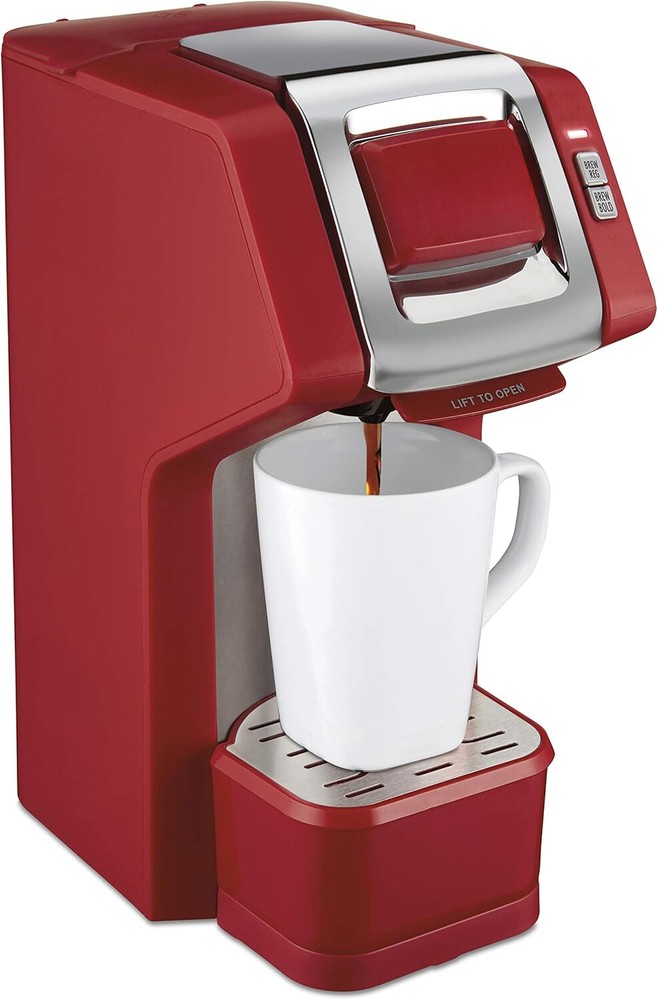 Single Cup Coffee Maker, Pod Pack and Ground Coffee Compatible, 1 Cup, Red