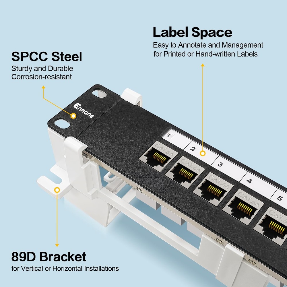 8 Port CAT6A Shielded Keystone Coupler Patch Panel Wall Mount 89D 10 Inch