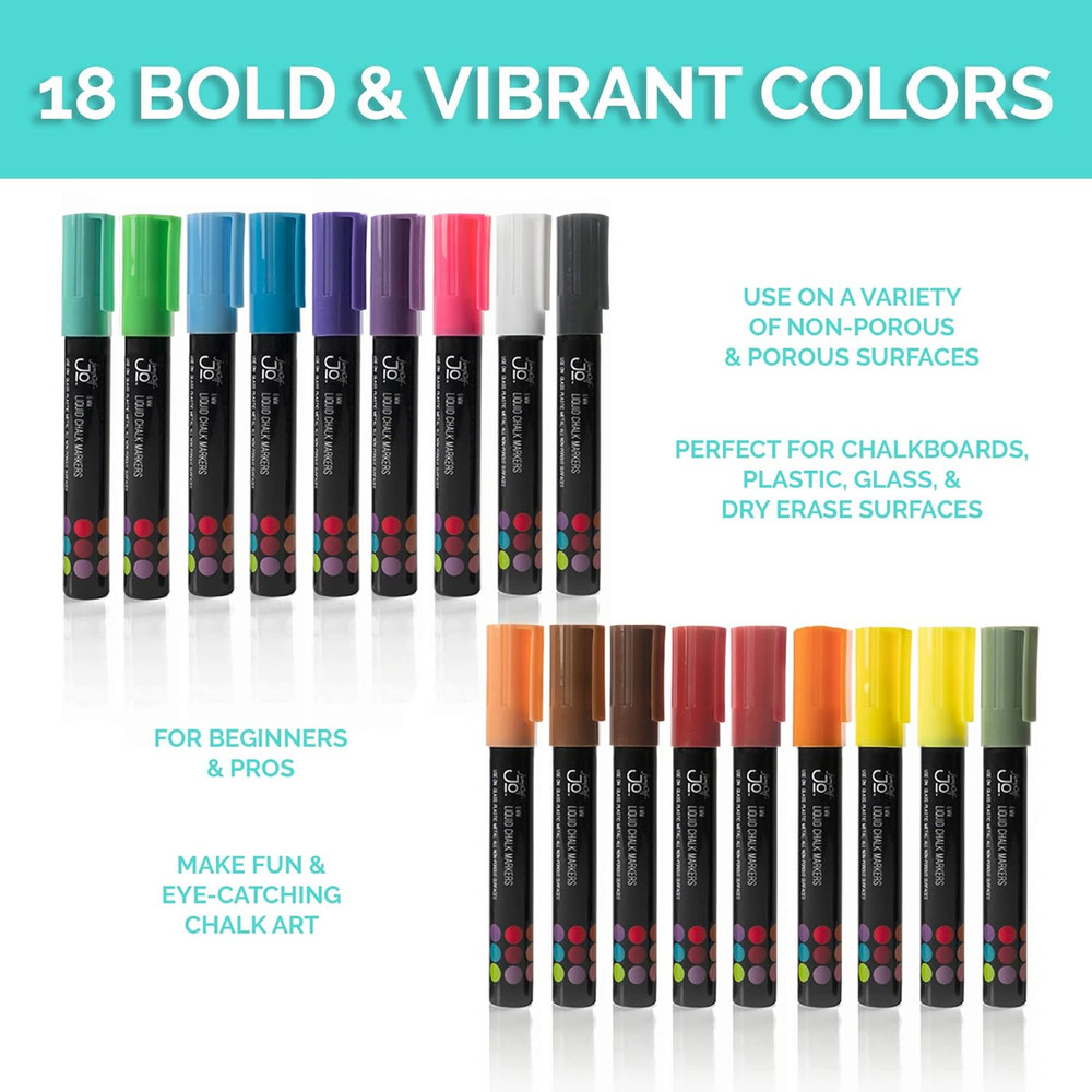 Liquid Chalk Markers By Jumpoff Jo, Reversible Chisel and Round Tip, 18 Count
