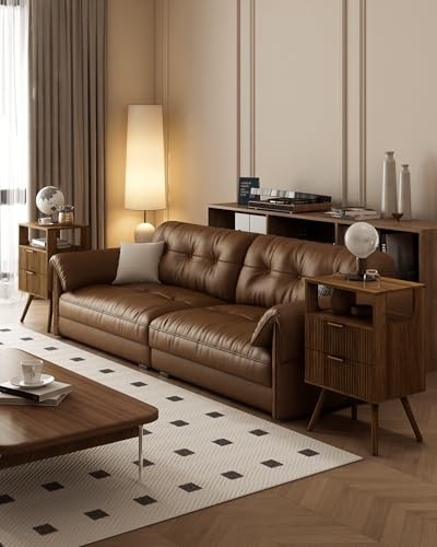 Nightstand,Modern Bedside Table with 2 Storage Drawer and Open Walnut Brown