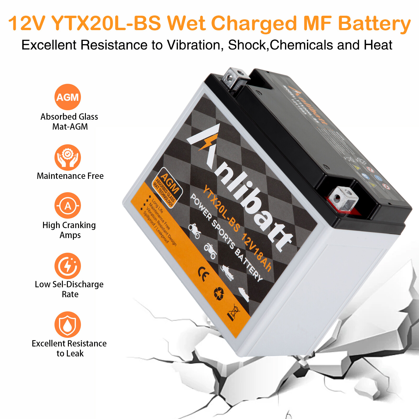 YTX20HL-BS Battery AGM SLA Replacement ETX20L- BS YTX20L-BS GTX20LBS Motorcycle