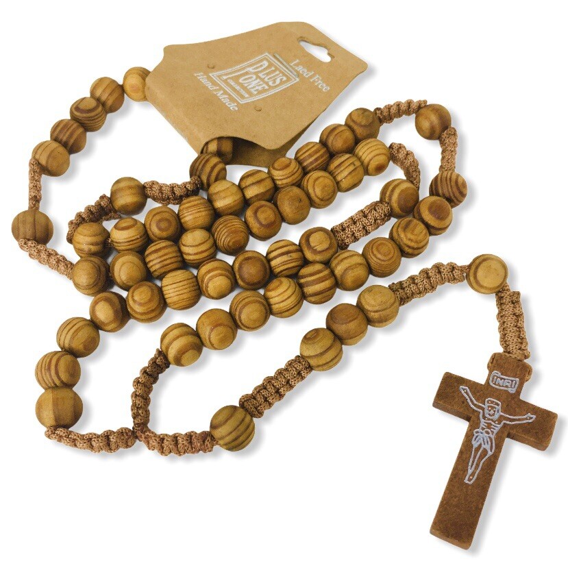 Handmade Macrame Rosary Catholic Natural Wood Beads Lead Free Vintage 4200