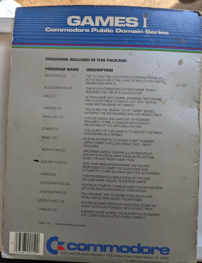 Commodore 64 Software Folder GAMES I C64724 Floppy Disc Included 5 1/4" Used