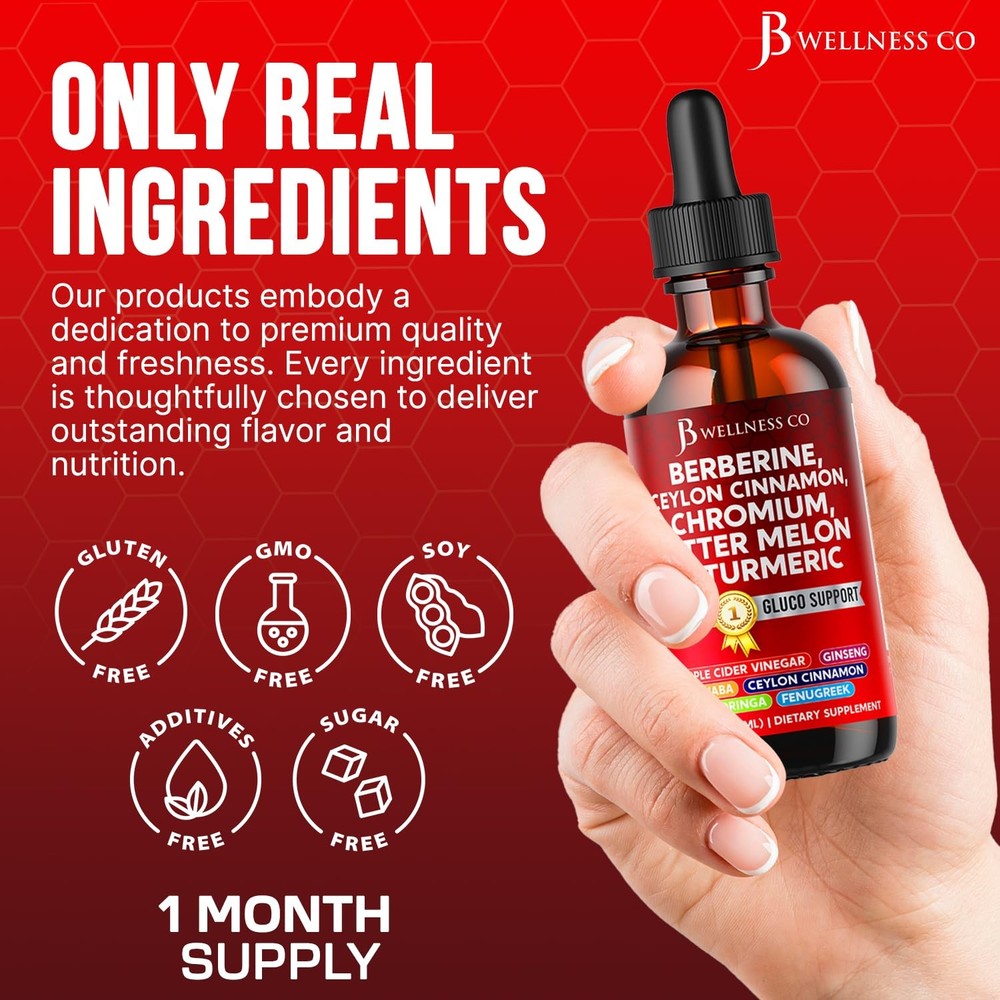 Berberine with Ceylon Cinnamon Supplement Liquid Drops + Bitter Melon Extract, G
