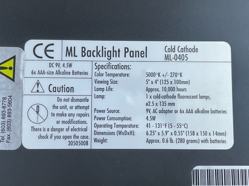 Coherent ML-0405 Backlight Panel Cold Cathode ML-0405K, 4" x 5"