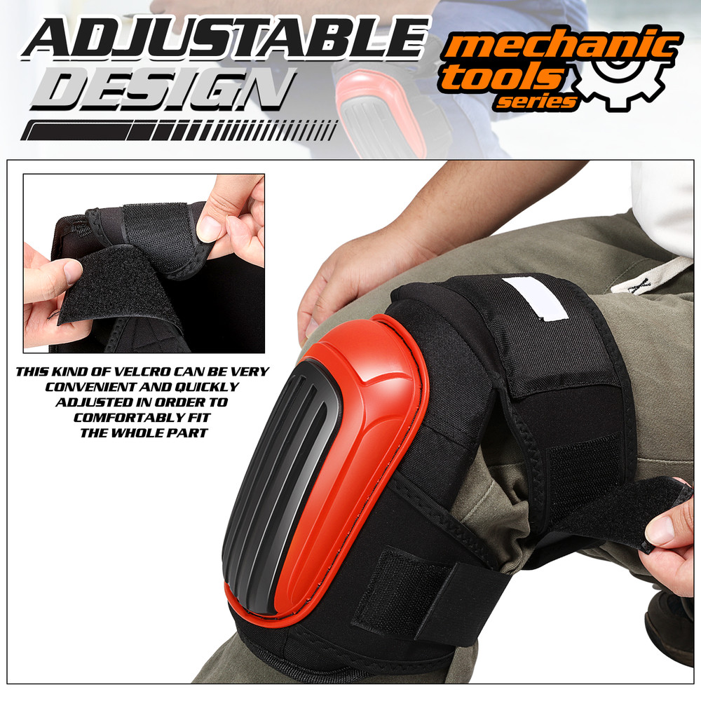 Pair Adjustable Strap Top Knee Pad Red 600D Polyester Mesh Hard Shell Protection