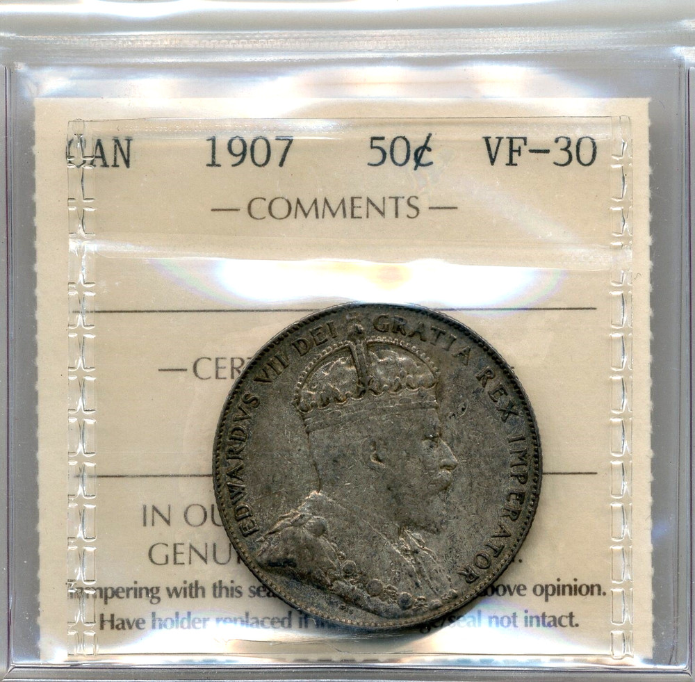 1907 Canada 50 Cent - Very Fine, ICCS VF30