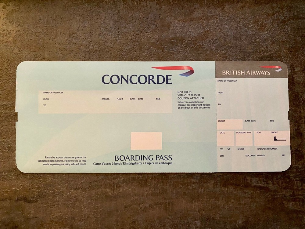 Concorde Boarding Pass Blank Rare