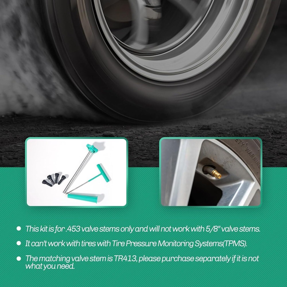 Tire Valve Stem Core Replacement Tool Kit with 4PCS TR413 Valve Stems