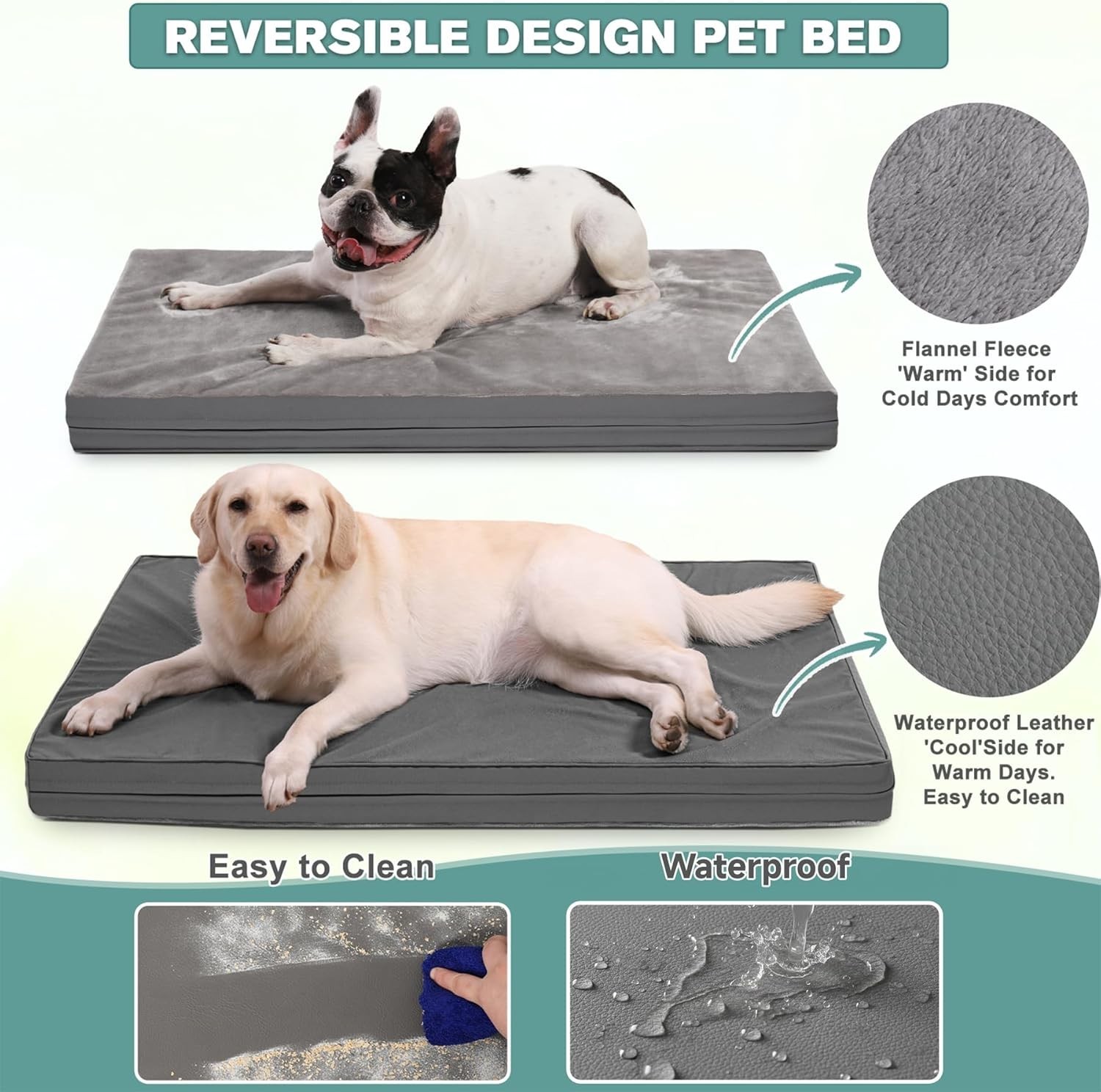 XL Waterproof Dog Bed, Orthopedic Foam, Reversible Cover