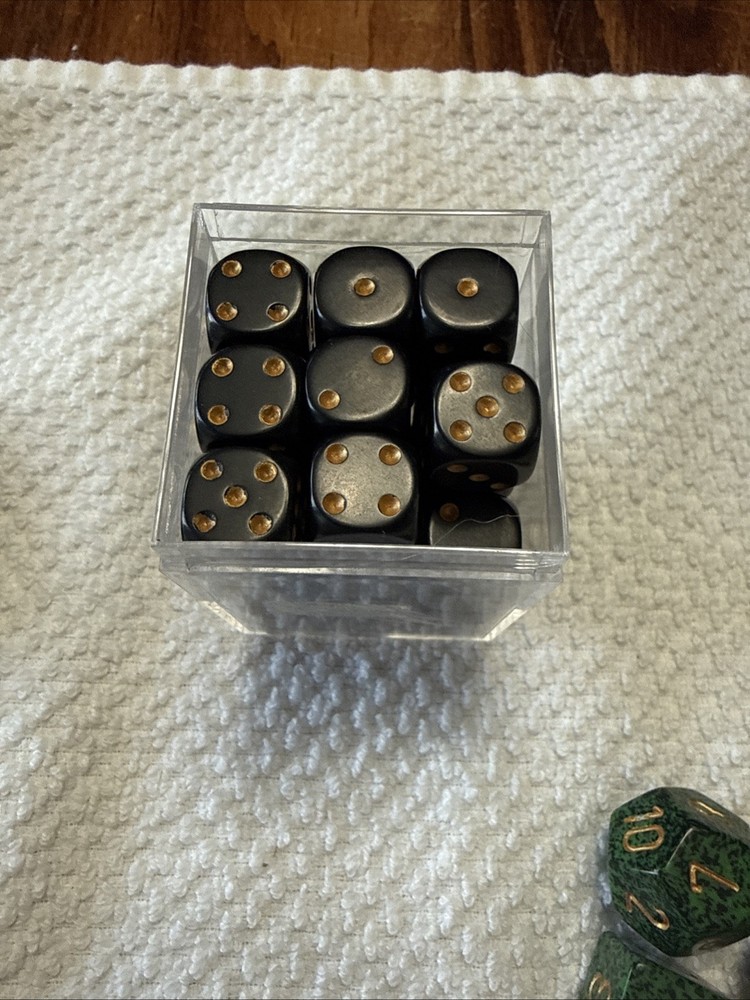 2 Polyhedral game dice sets, Green & Yellow + Black 35 Mini Dice