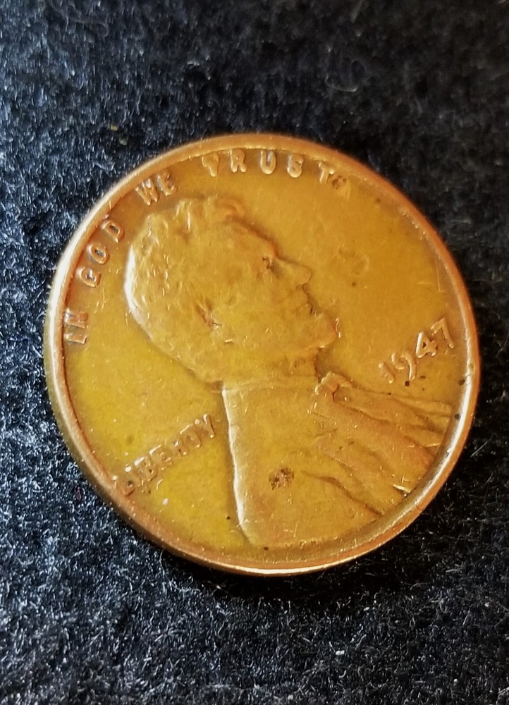 1947 P Lincoln Wheat Cent Strike Through Grease on Obverse Error Reverse Error