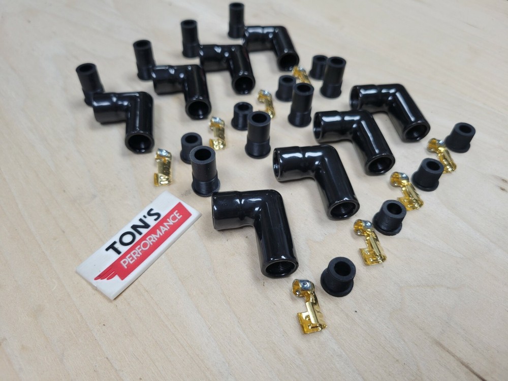 High Performance Ceramic Spark Plug Boot Kit 90-Deg Angled Black Pack of 8