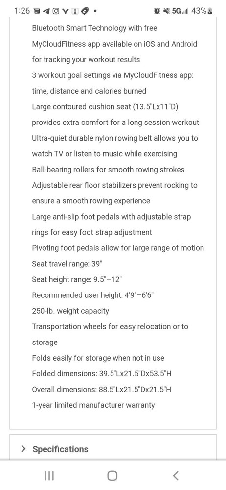Fitness Reality Rowing Machine