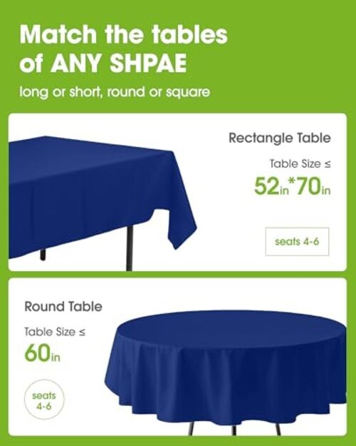 Plastic Table Cloth Disposable 10 Pack, 52 x 70 52" X 70" Rectangle Navy Blue