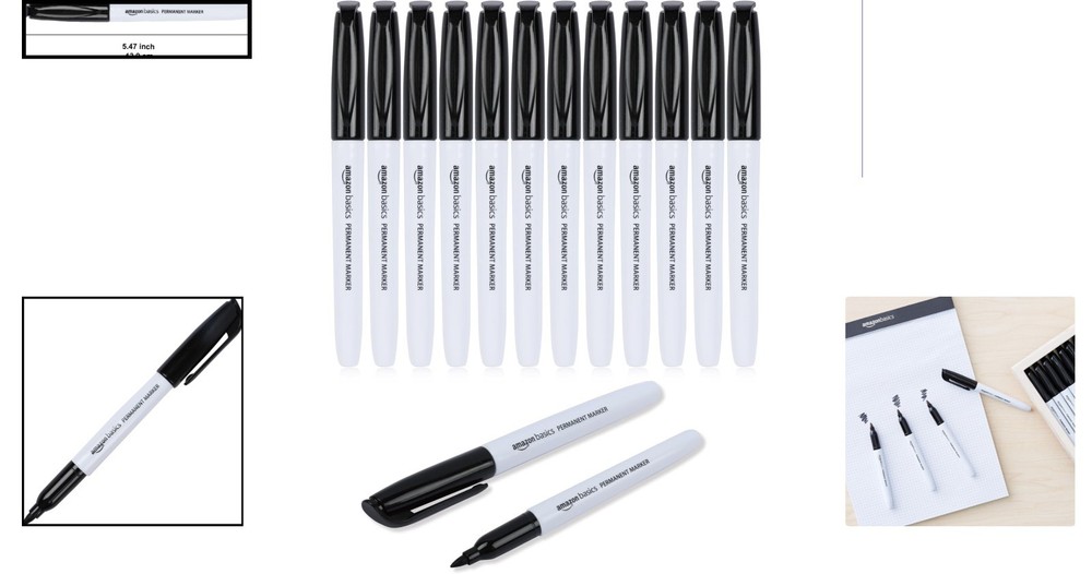 Vibrant Black Fine Tip Permanent Markers - 12 Pack, Non-Toxic & Versatile