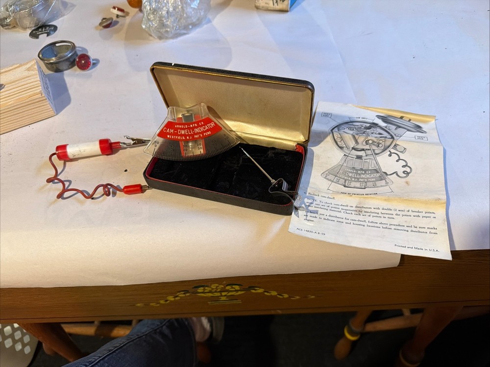 VINTAGE CAM DWELL INDICATOR WITH CASE AND DIRECTIONS