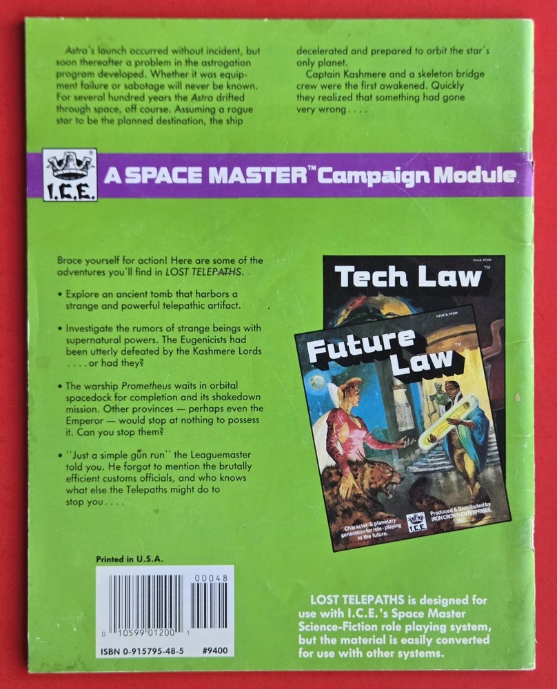 Lost Telepaths Secret House Kashmere Space Master Campaign Module I.C.E 1986 RPG