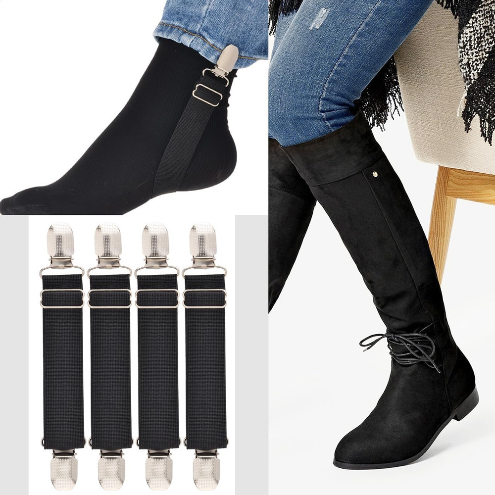 4 Pcs Adjustable Elastic Boot Straps Stirrup Pants Clips Pants Stirrup Leg Strap