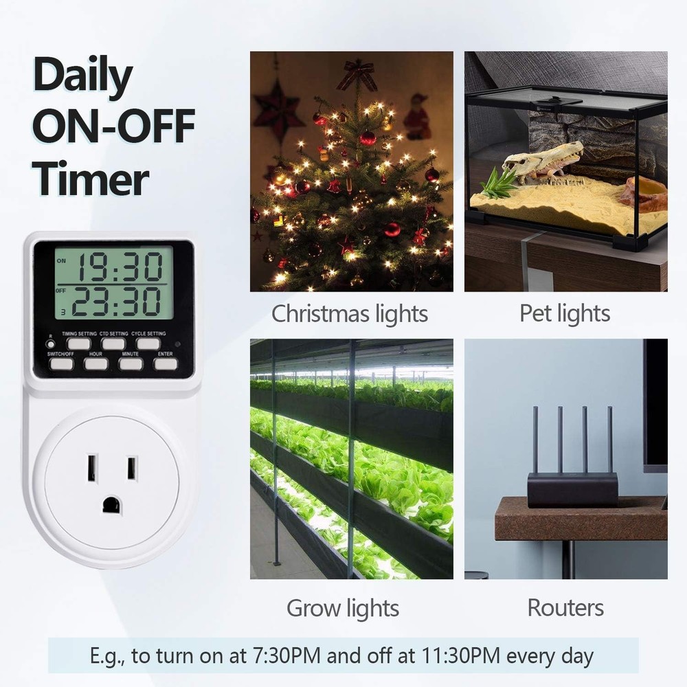 Digital Infinite Repeat Cycle Intermittent Timer Plug for Electrical White