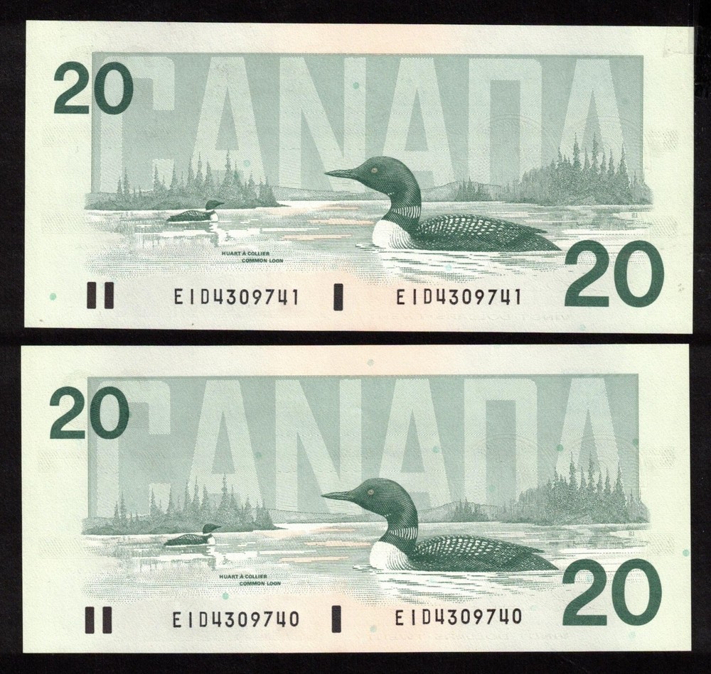 1991 Canada $20 consecutive 5-notes Theissen Crow EID4309737-41 CH UNC