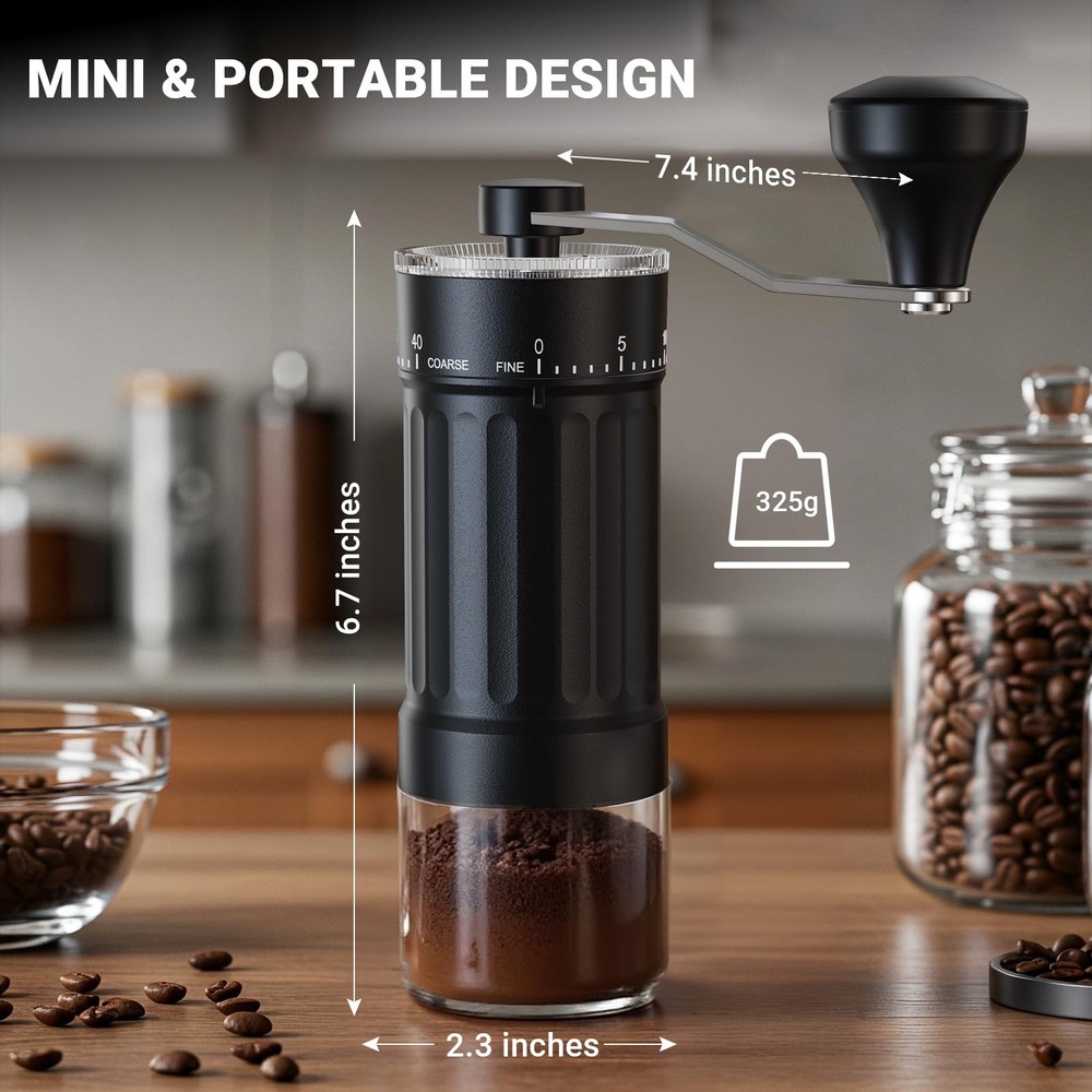 Mini Manual Coffee Grinder, Portable Hand Mill, 30G Capacity, Adjustable Setting