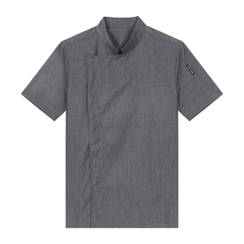Men Short Sleeve Classic Chef Jacket Solid Color Work Shirts Kitchen Cook Bakery