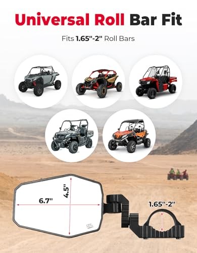 UTV Side Mirrors, UTV Mirrors for 1.65-2 inch Roll bar Compatible with