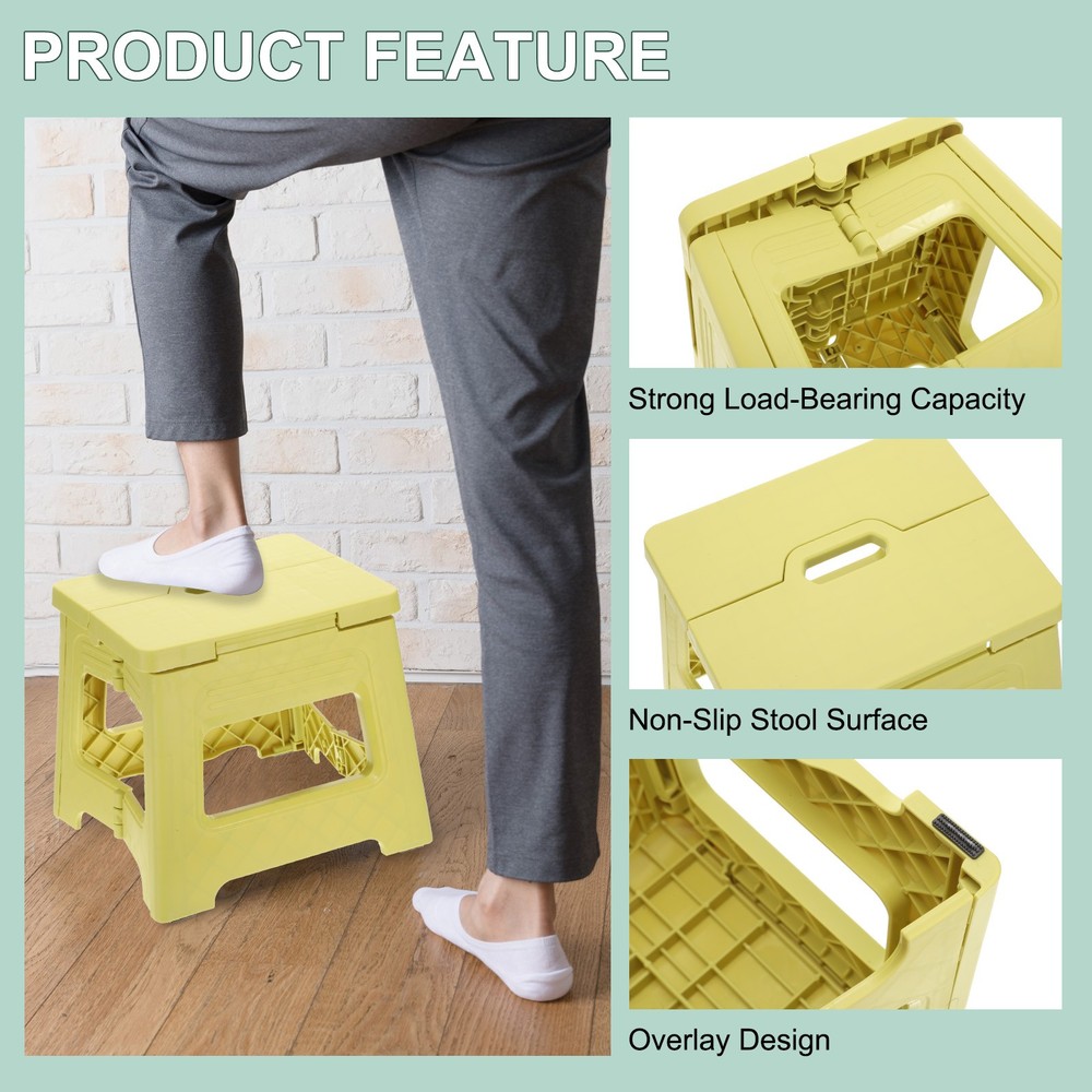 8" Folding Step Stool for Adults 88 lbs Capacity Yellow